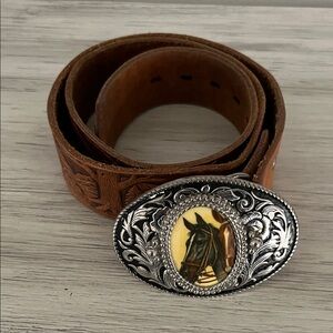 Brown Leather Belt with Silver Buckle